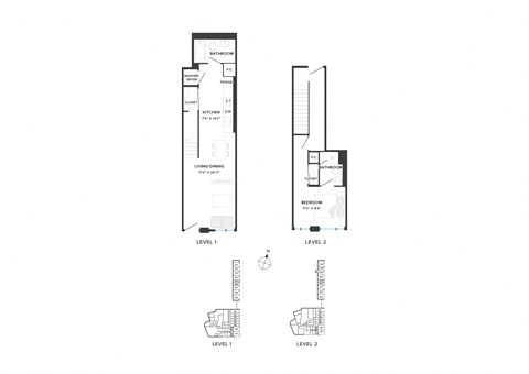 Floor plan for 1 bed, 2 baths, 800 sqft